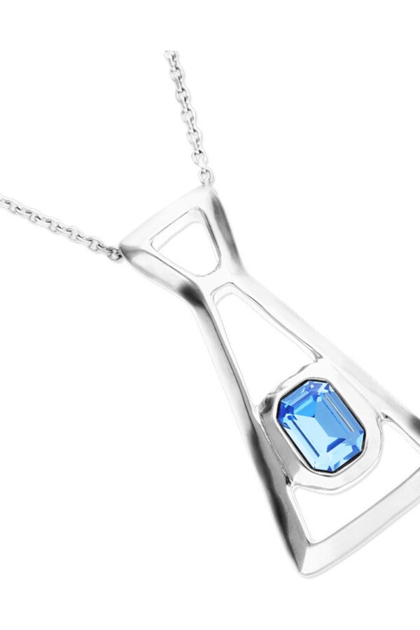 COLLAR LARGO DE ALEACIÓN DE METALES BAÑADO EN PLATA DE LEY CON CRISTAL FACETADO AZUL Colgante