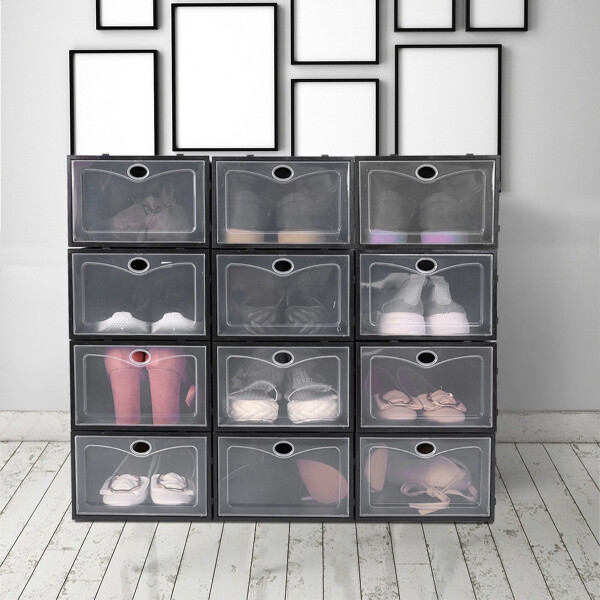 Caja Organizadora Zapatos Zapatera 24 Unidades Caja Apilable Variante Color Negro
