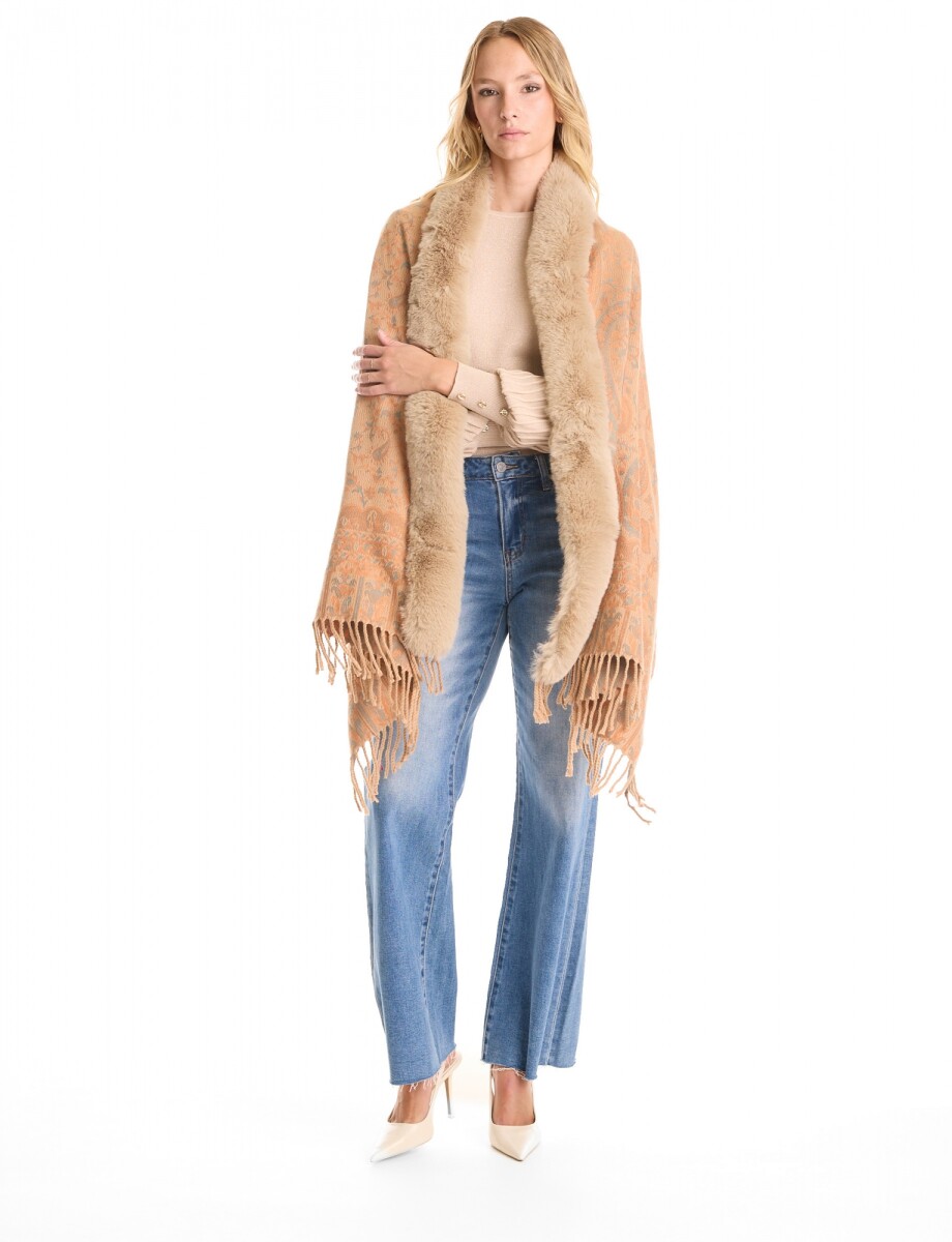 Ruana Faux Fur - Multi/beige 