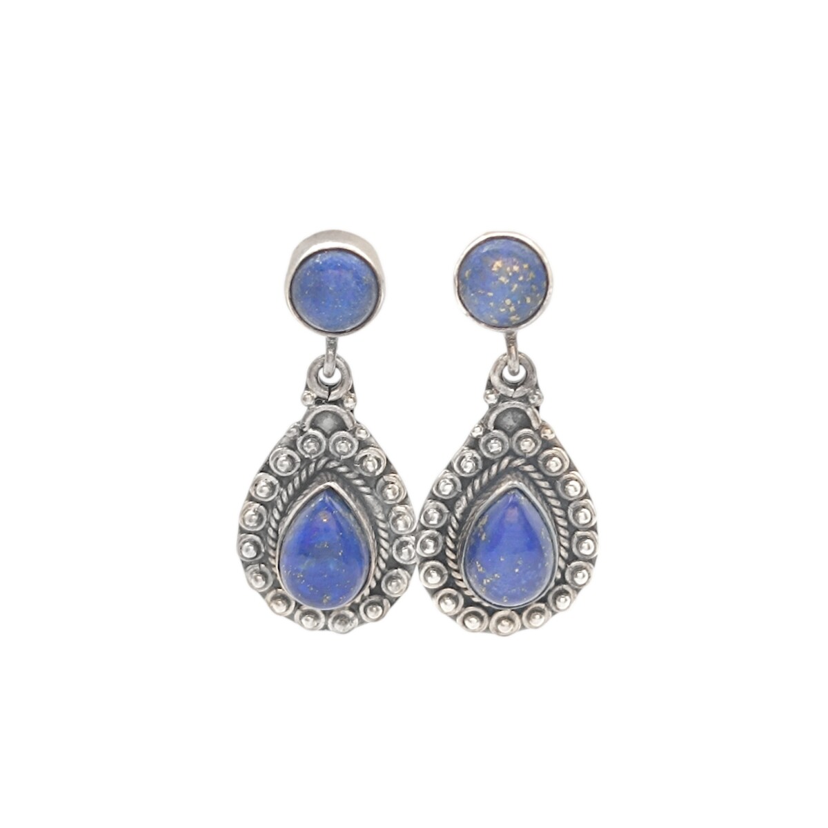 Caravanas Gota Circulo-Plata 925-Piedra Lapislázuli-CA3294 - conpiedra 