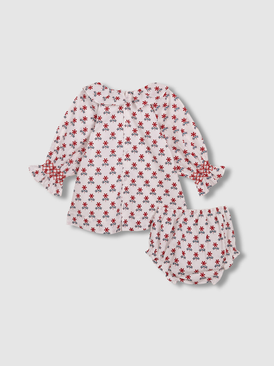 Vestido Estampado Suelto Con Cuello Volante Blanco Roto