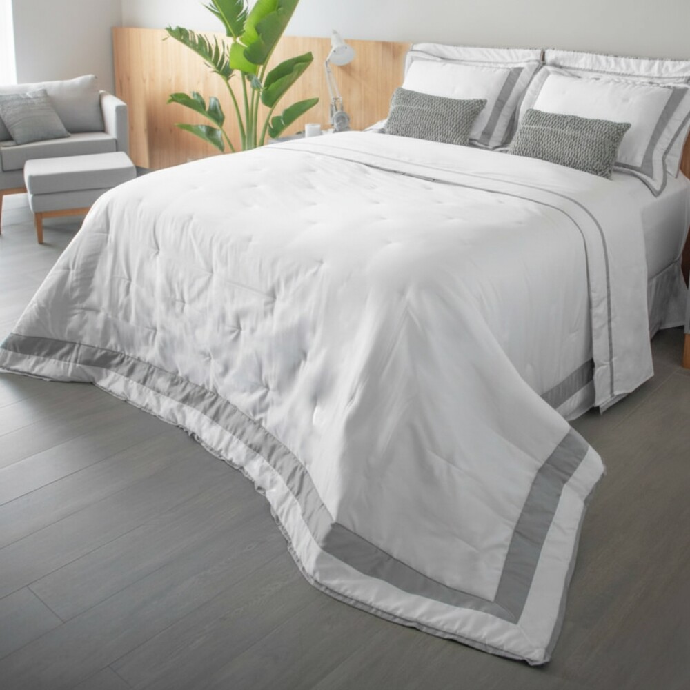 Acolchado 2 Plazas 250x250 Finezza 400 hilos - Pilar Blanco y Gris