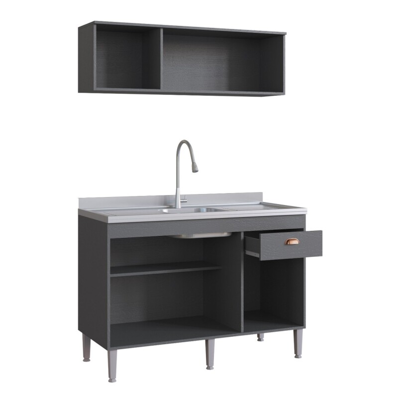 Conjunto Bajo Mesada + Aéreo De Cocina Sin Pileta Gris Grafito Conjunto Bajo Mesada + Aéreo De Cocina Sin Pileta Gris Grafito