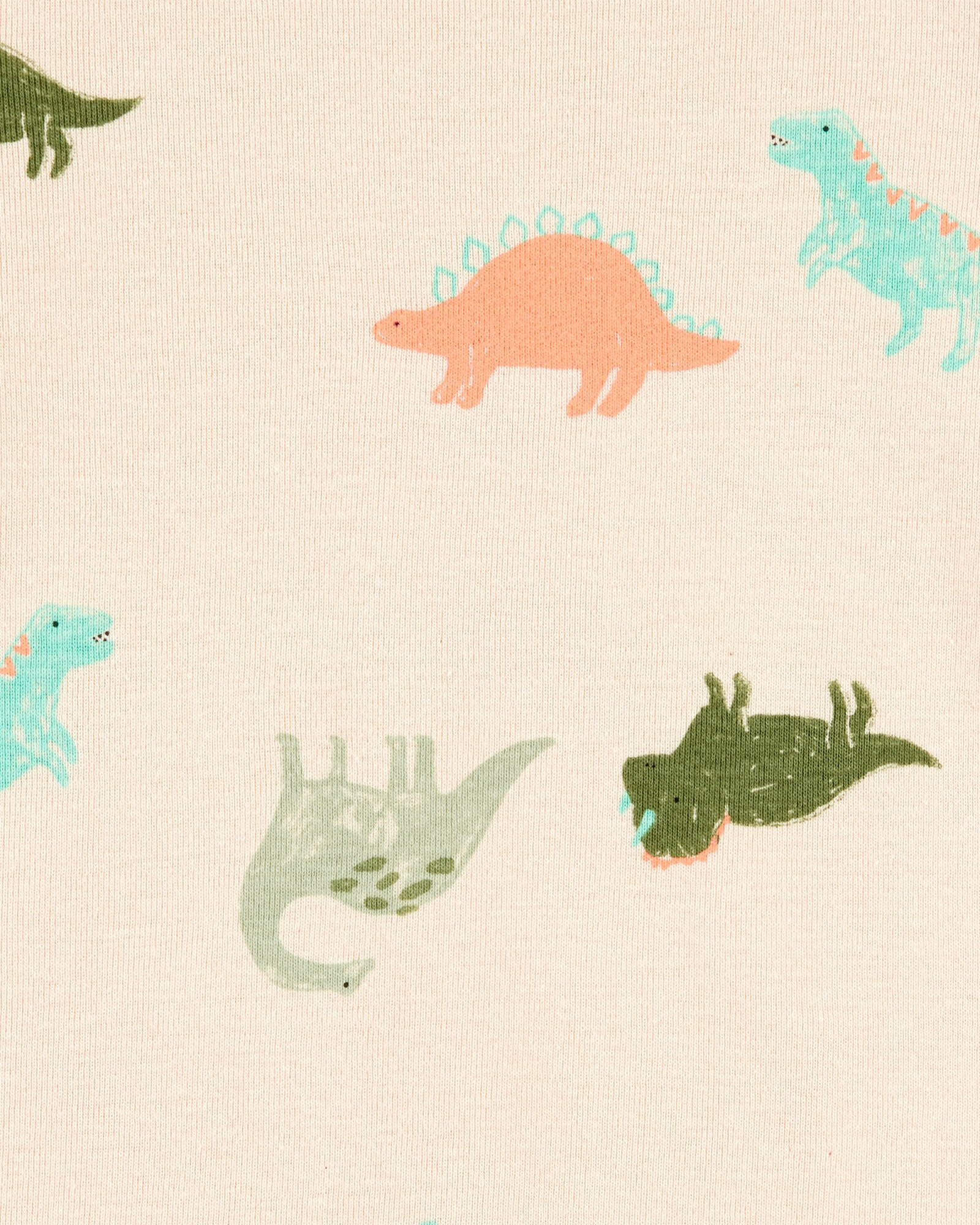 Pijama cuatro piezas de algodón, dos pantalones y dos remeras, tonos verde y crema, diseño dinos Pijama cuatro piezas de algodón, dos pantalones y dos remeras, tonos verde y crema, diseño dinos