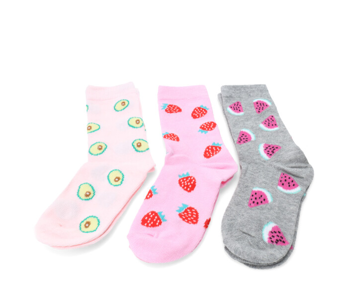 Medias de Niña MINI Miss Carol Media Fruits pack X3 Rosado Claro / Gris / Rosado