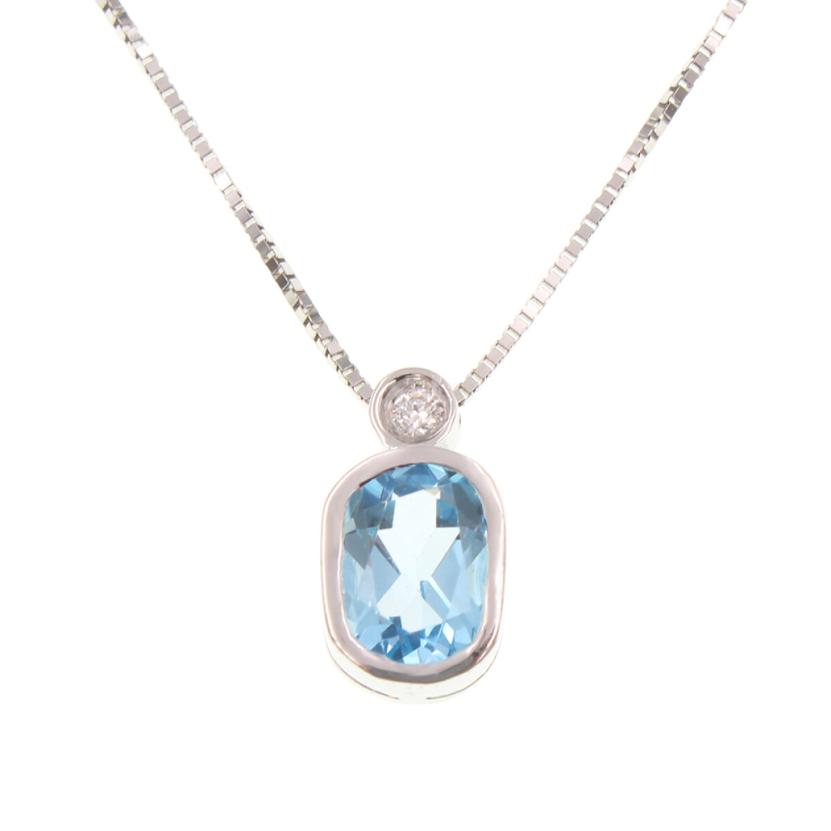 Colgante Silvia de oro blanco 18k con brillante y topacio azul. Incluye cadena - 4 