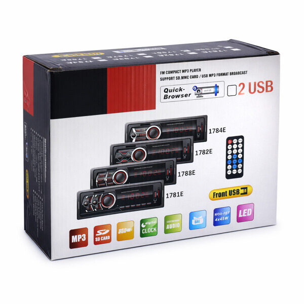 Radio Para Auto Coche FM C/ Control Remoto USB x2 Led Color Negro