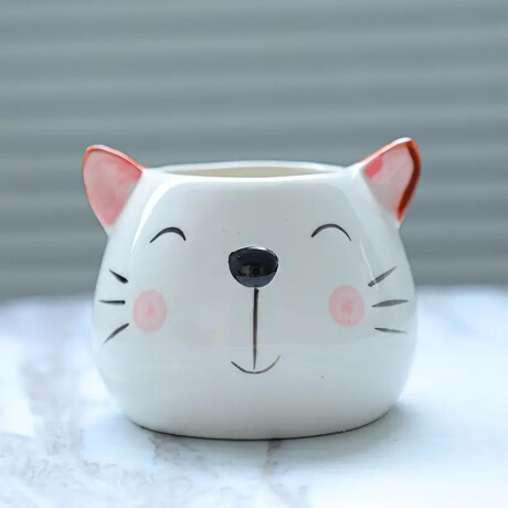 Maceta de cerámica gato blanco Blanco