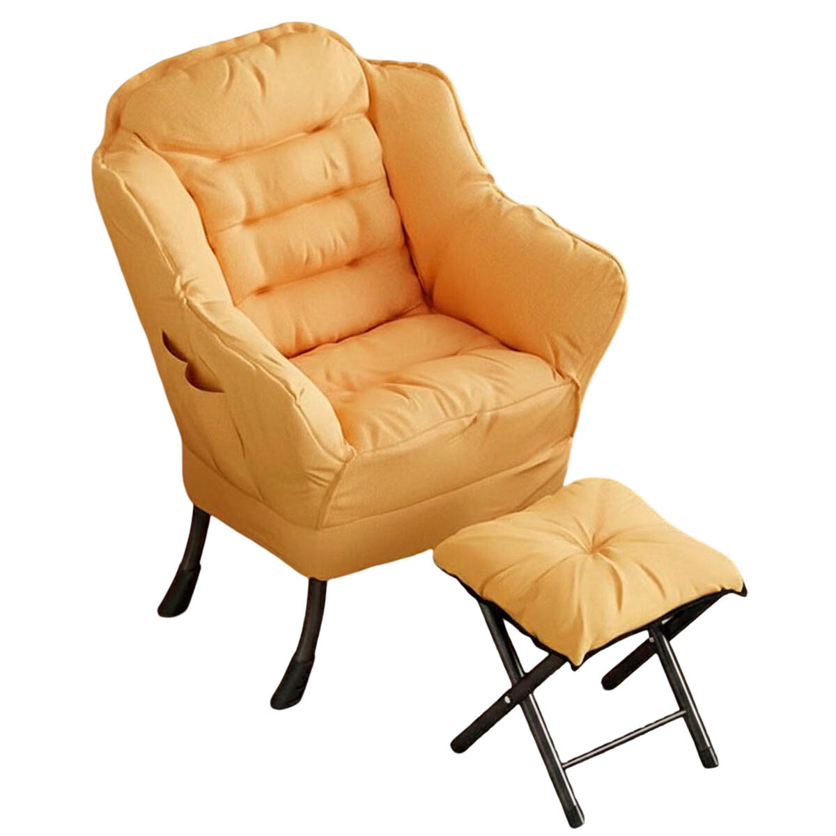 Silla Sillón Butaca Lazy Con Posapie Otomano Bolsillo - Amarillo 