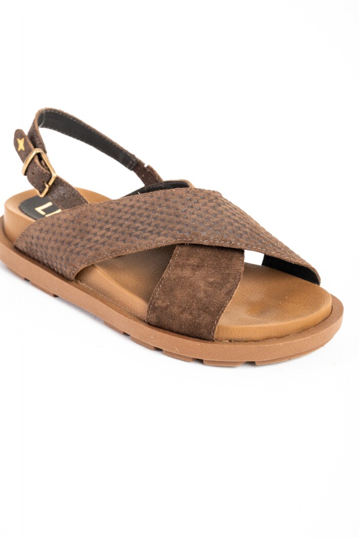 Sandalias Cruzadas De Cuero Chocolate