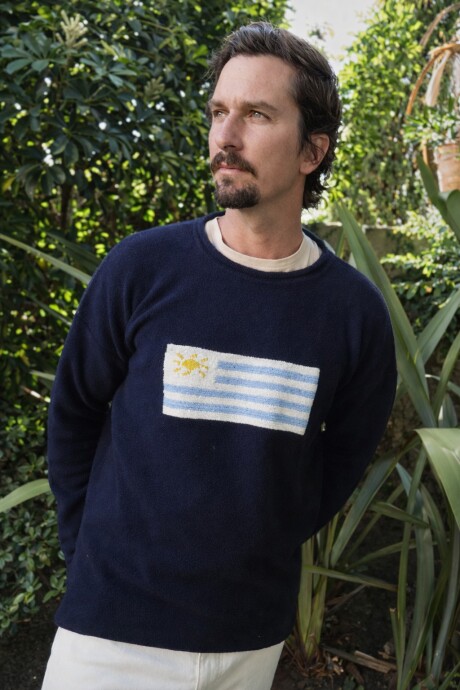 Flag Wool Sweater Men Azul Marino