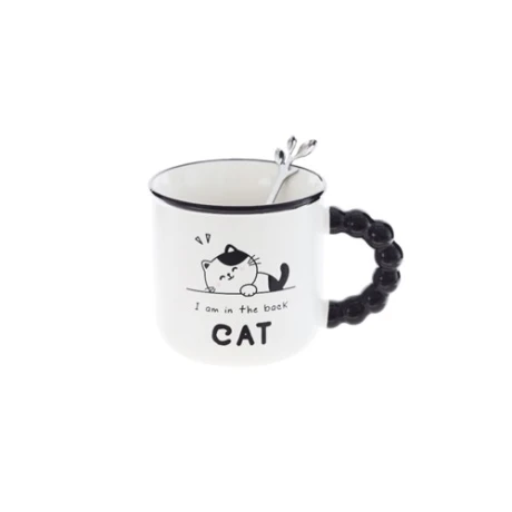 Taza de cerámica cat con asa negra Back
