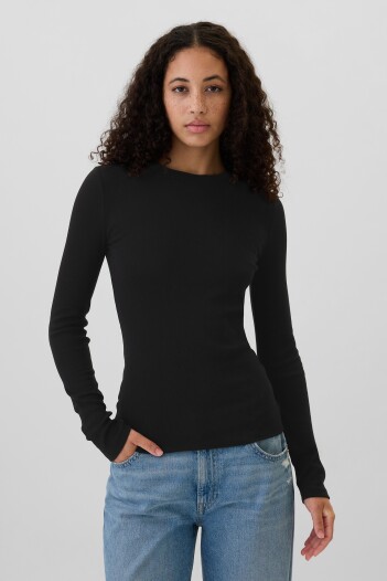 Remera Rib Manga Larga Mujer True Black
