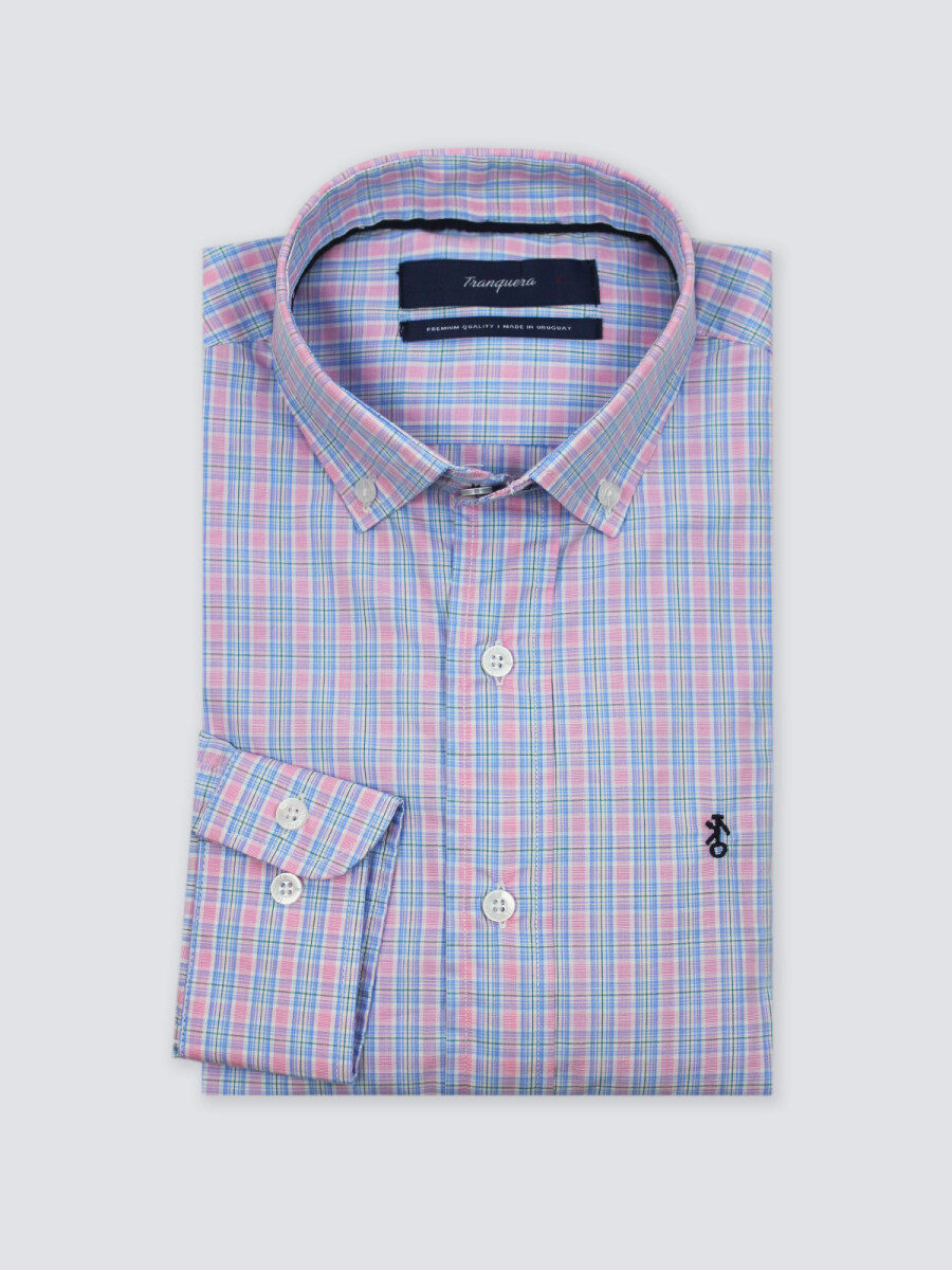 Camisa de Hombre Premium a Cuadros - Cuadros Rosa y Celeste 