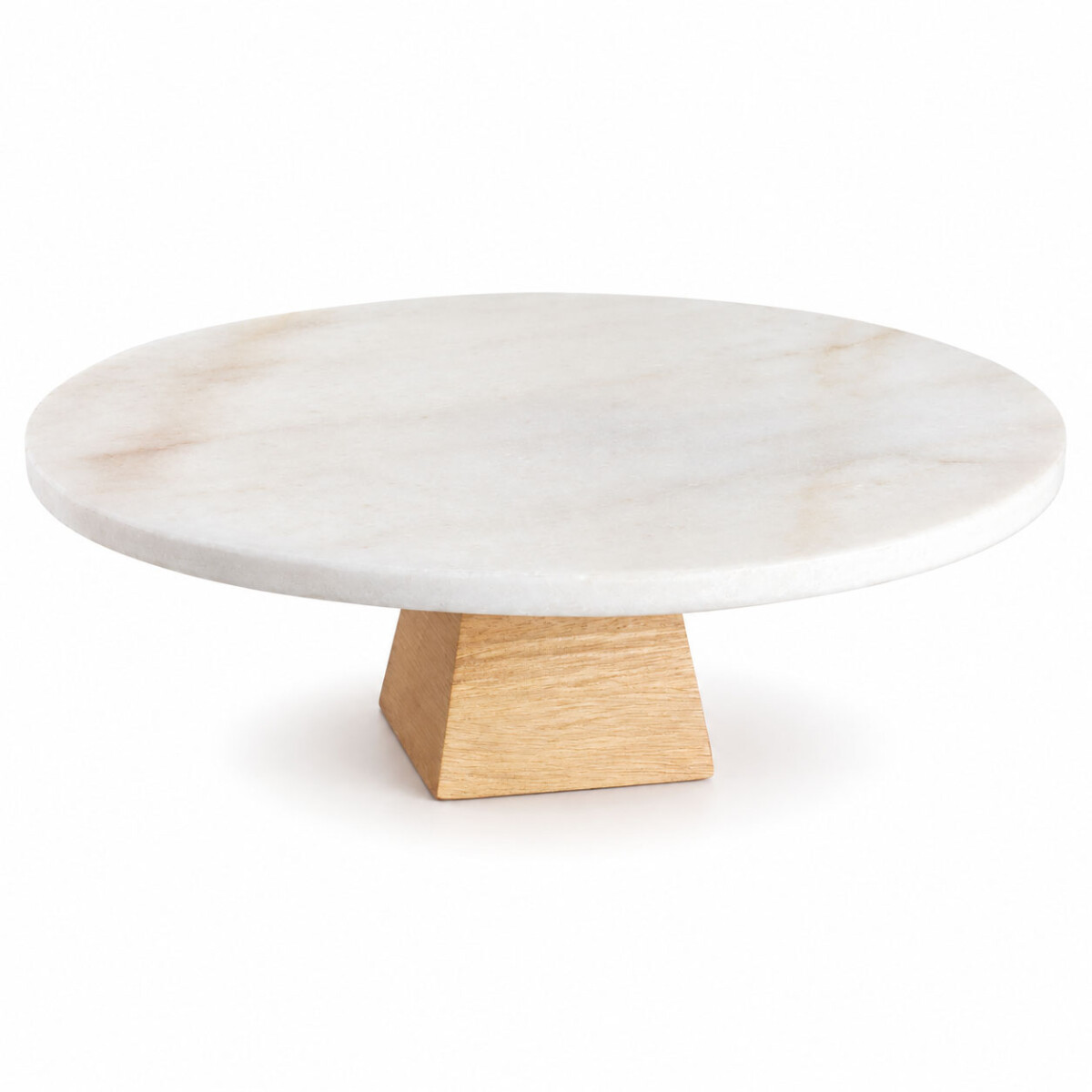 Soporte Para Tortas Mármol Natural Pie Bambú Elegante - Blanco 
