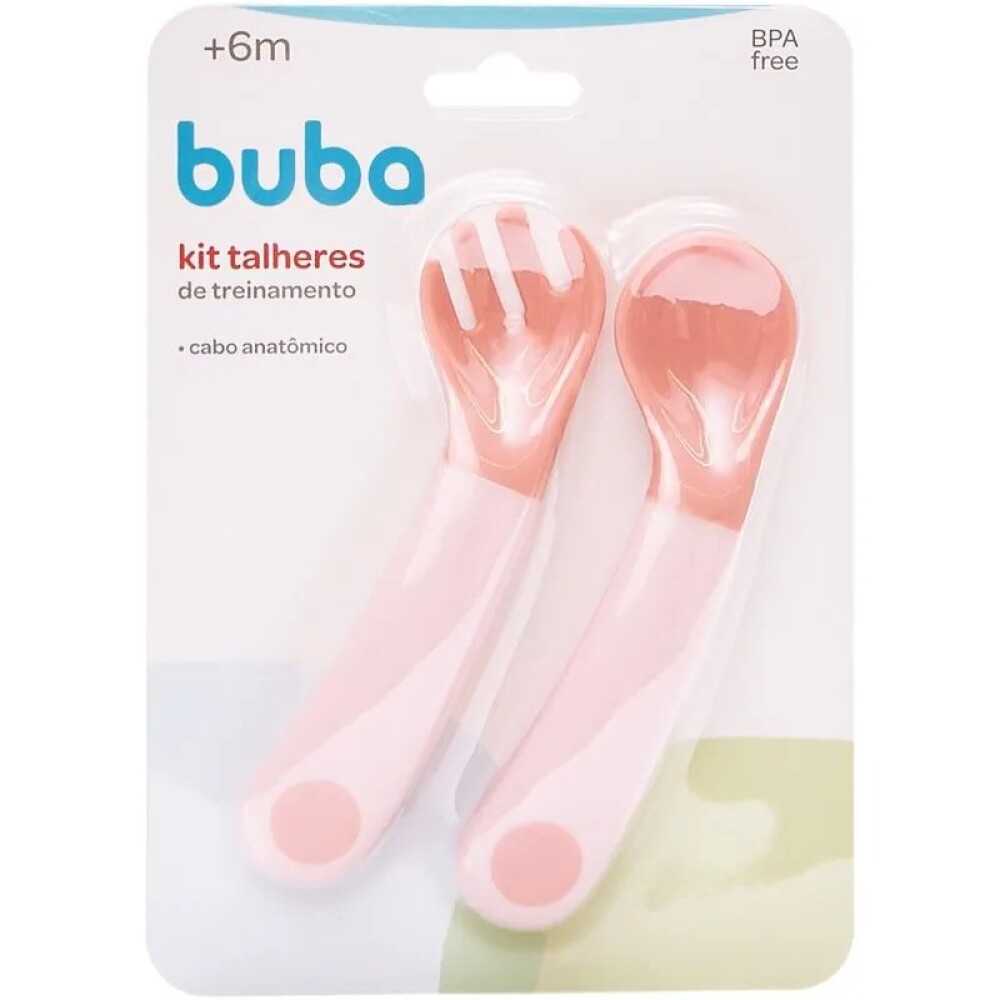 Set x2 cubiertos entrenamiento curvo pastel BUBA rosado