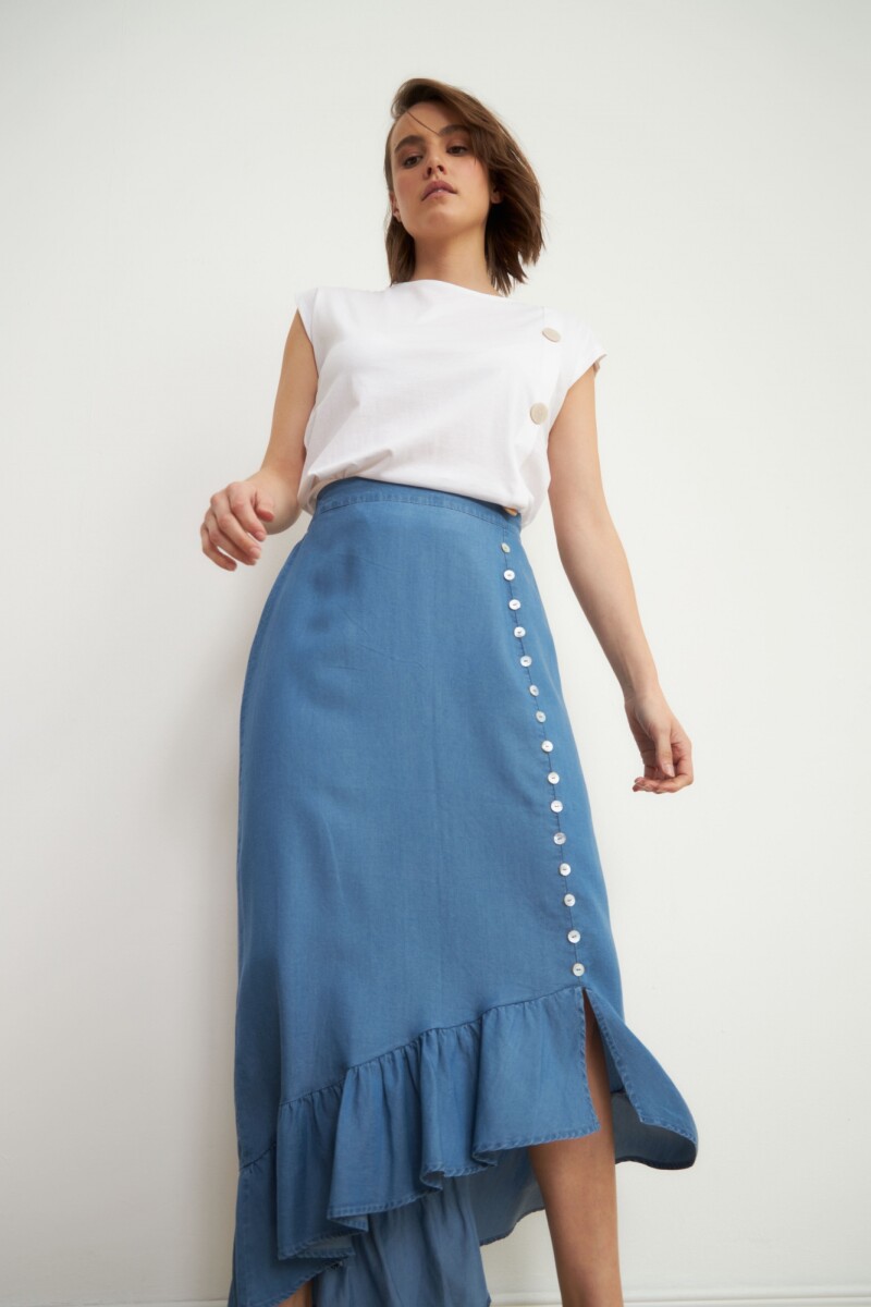 Falda de lyocell con volado - jean medio 