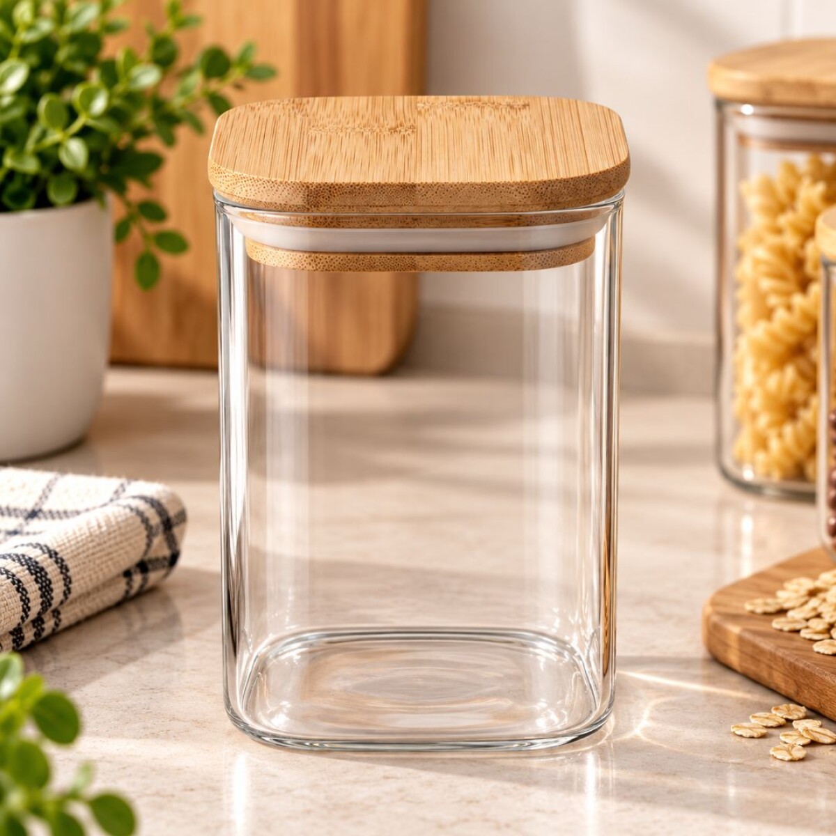 Frasco de Vidrio con Tapa de Madera 550ml 8x12cm 