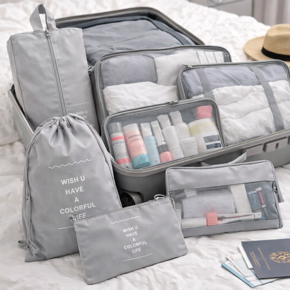 Kit Organizador de Viaje 8 Piezas Gris