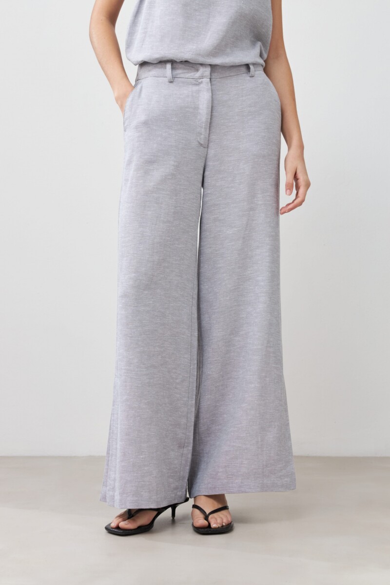 Pantalón ancho de lino con tajos gris melange