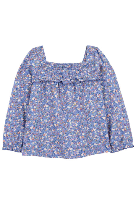 Blusa de algodón, canesú fruncido, diseño floral Blusa de algodón, canesú fruncido, diseño floral