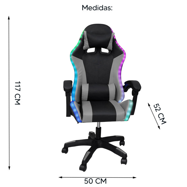 Silla Gamer Con Luces Led Rgb Ergonómica Y Reclinable 120kg GRIS