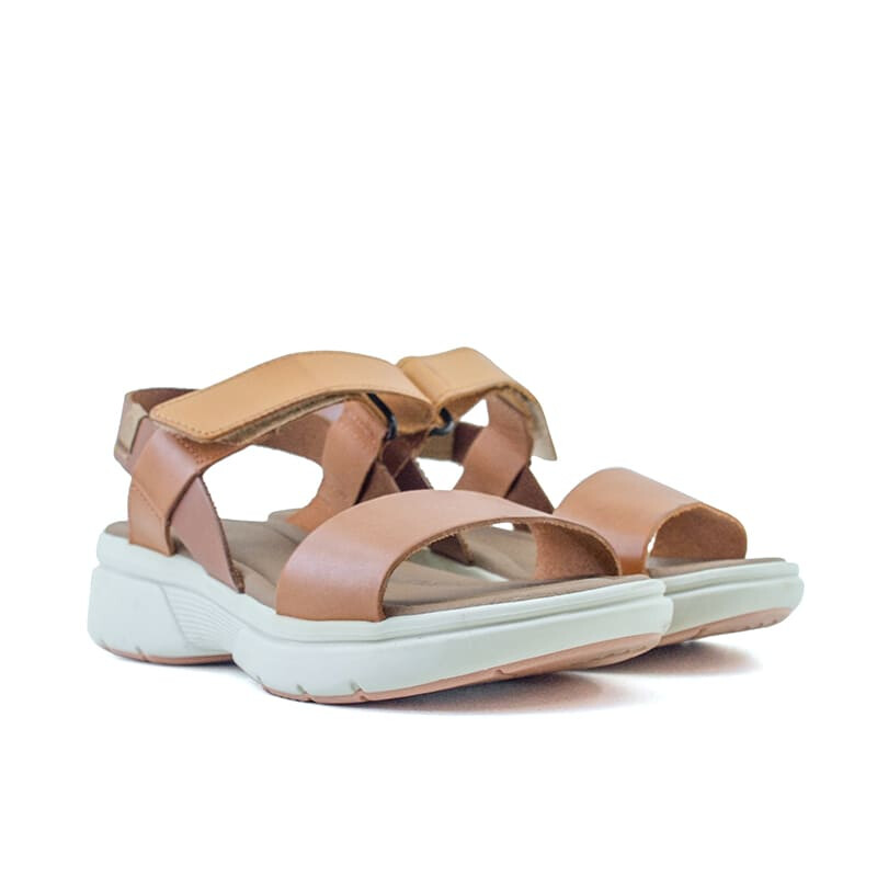 Sandalias Country Tira Ancha Con Velcro de Mujer - 24202 Marron Oscuro-naranja