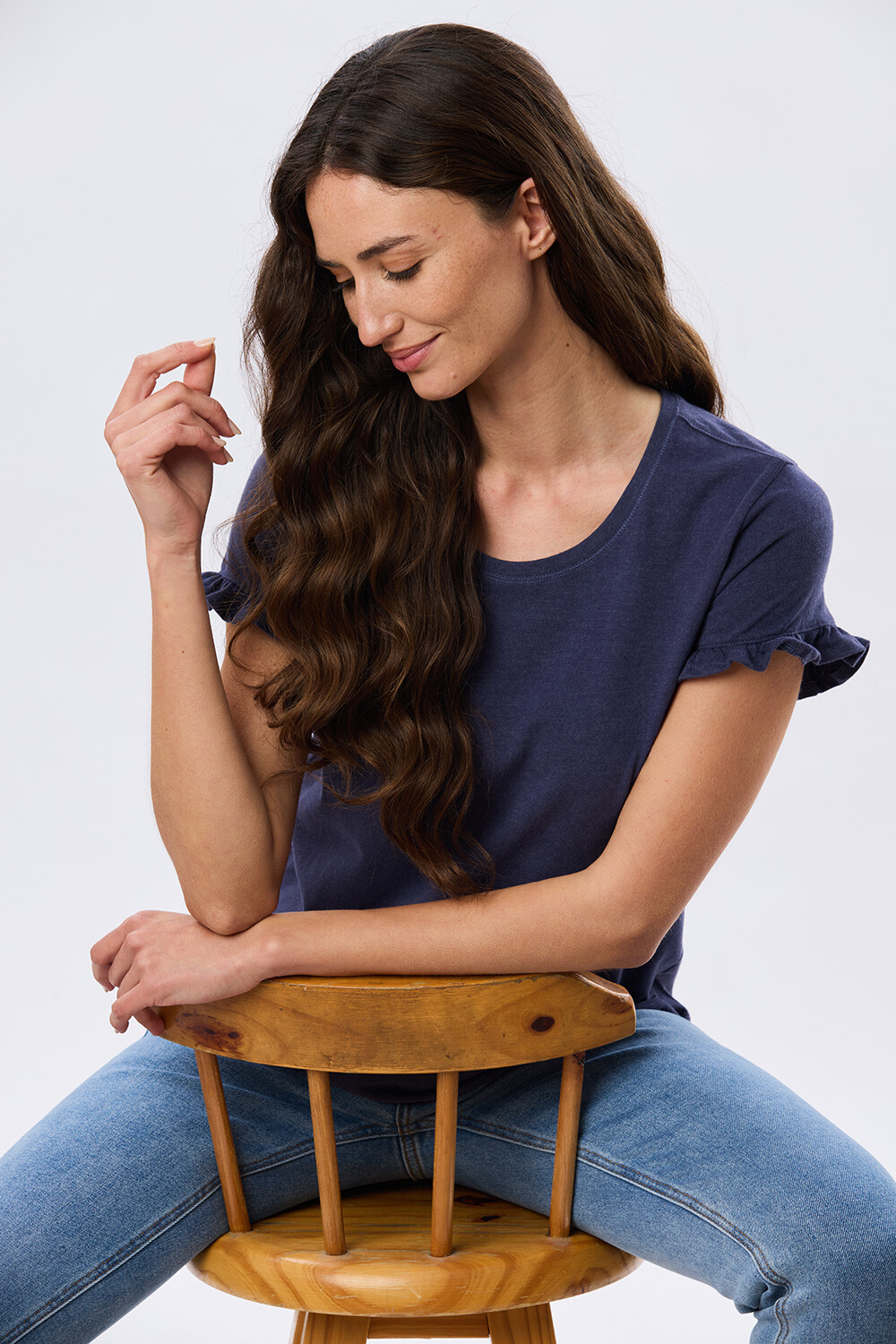 REMERA DE ALGODÓN CON VOLADO Azul
