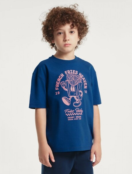 CAMISETA INFANTIL MANGA CORTA CON ESTAMPAS AZUL