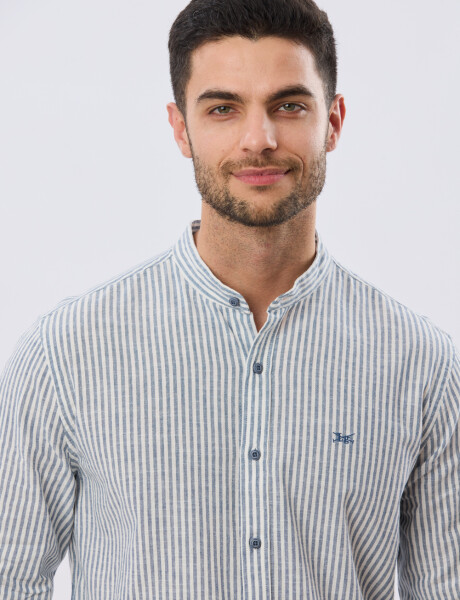 CAMISA RAYADA DE LINO CUELLO MAO Denim