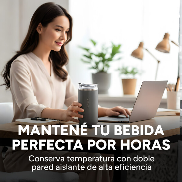 Vaso Termico Acero Inoxidable Hermetico Tapa Aislante 350ml Color Gris