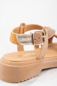 Sandalia Cuero Combinada Camel
