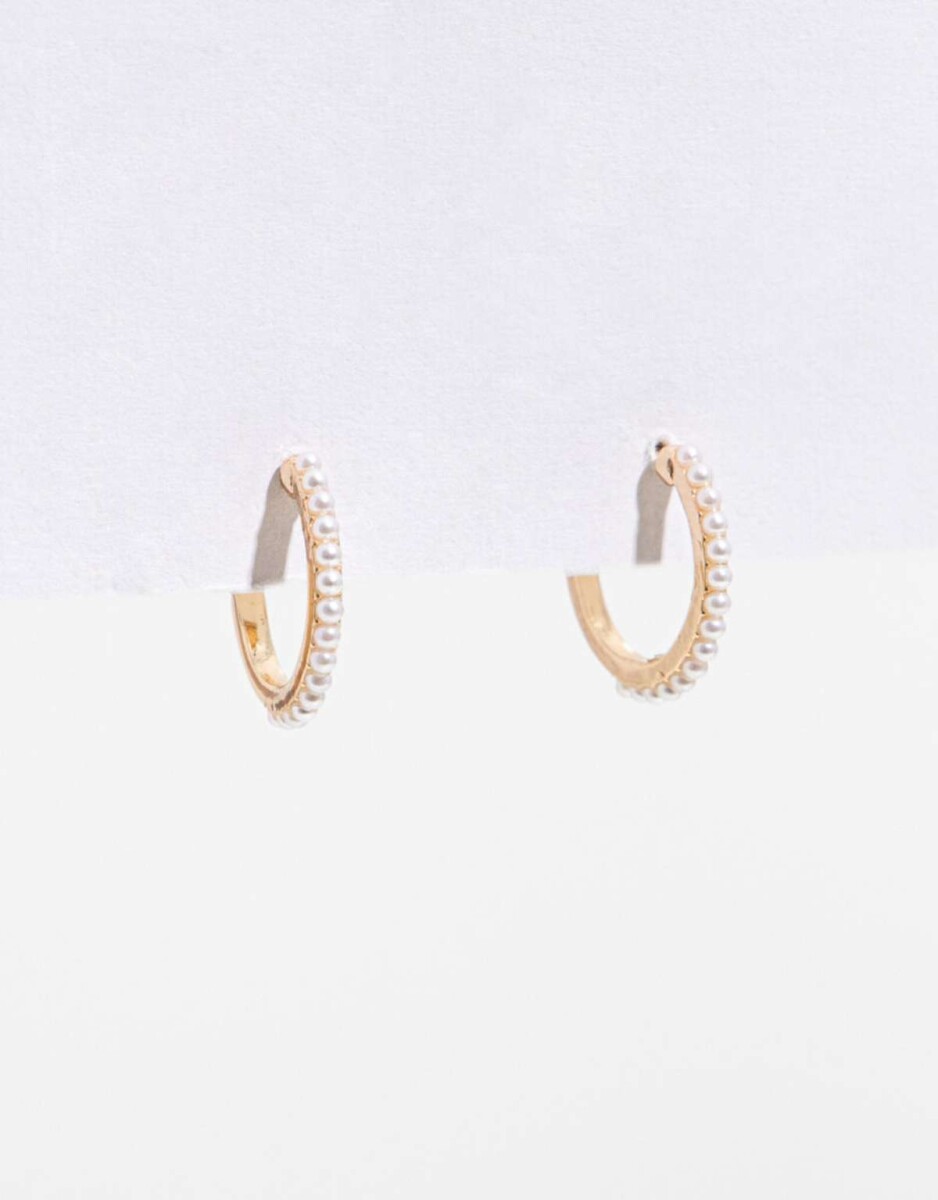 Argollas Con Perlas - Dorado 
