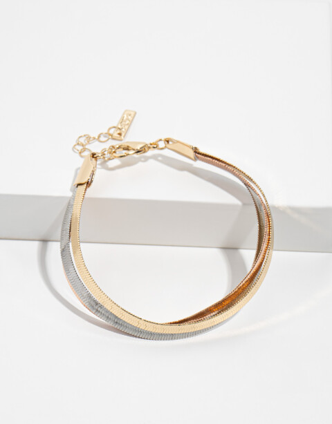 Pulseras Flexibles Metal Pulsera Con Triple Cadena - Dorado