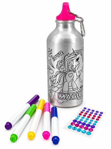 JUEGO DECORA LA BOTELLA UNICORNIO MULTICOLOR.