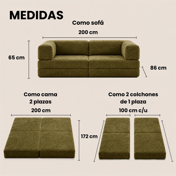 Sofá Sillón Cama ComboHome Teddy Premium 3 Cuerpos Corderoy Verde 1