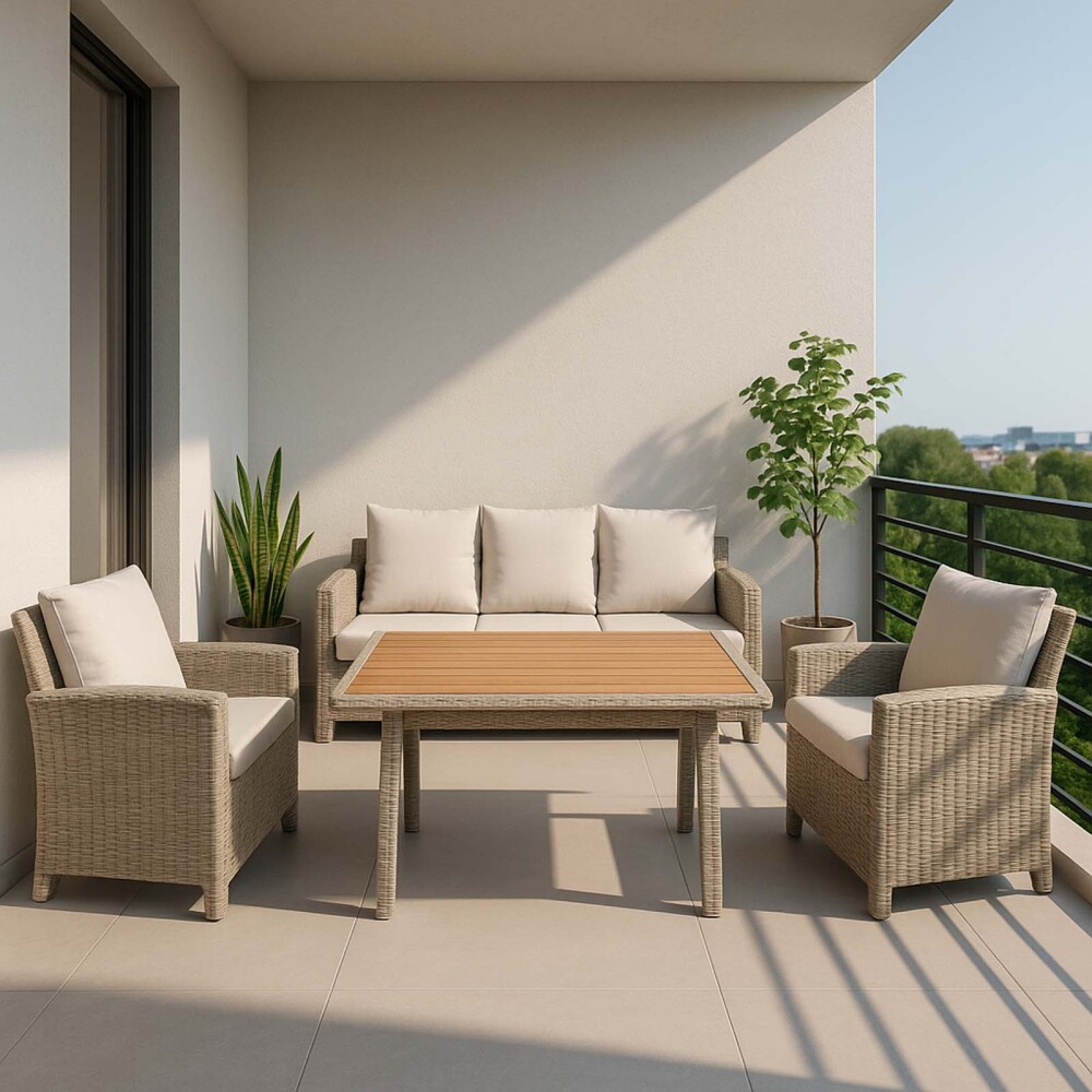 SET DE COMEDOR RATTAN-SINTETICO NATURAL-BEIGE MALIBU