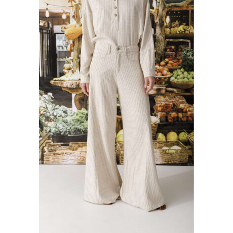 Pantalon Wide Xl Linen Ss26 Crudo Rayas