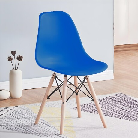 Kit X2 Silla Eames DKR Base En Madera Azul
