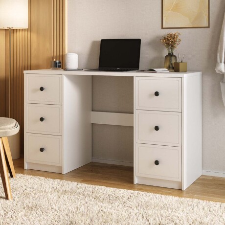 ESCRITORIO MDF BLANCO AMERICANA 6 CAJONES