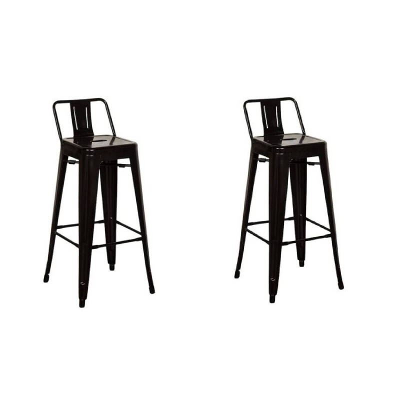 Taburete Tolix Pack 2 unidades En Metal Con Respaldo Negro