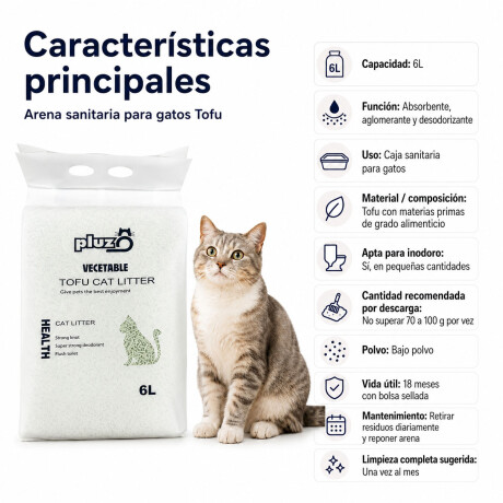 Arena Para Gatos Tofu 6L Aglomerante Descarga Inodoro Verde