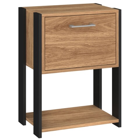 Mesa de Luz Noche Rivoli - Puerta Batiente y Estante Inferior - 45x60cm - Miel / Negro Mesa de Luz Noche Rivoli - Puerta Batiente y Estante Inferior - 45x60cm - Miel / Negro