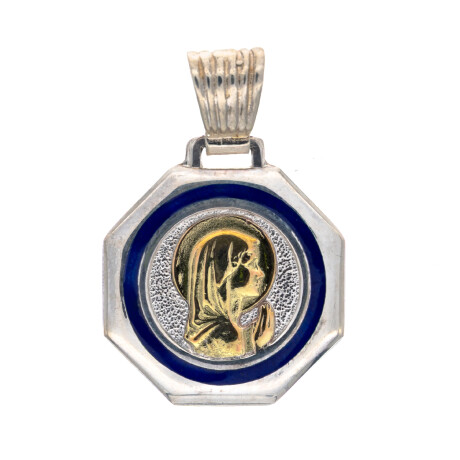 Medalla religiosa de plata 925, double en oro 18 ktes y esmalte, VIRGEN NIÑA. Medalla religiosa de plata 925, double en oro 18 ktes y esmalte, VIRGEN NIÑA.