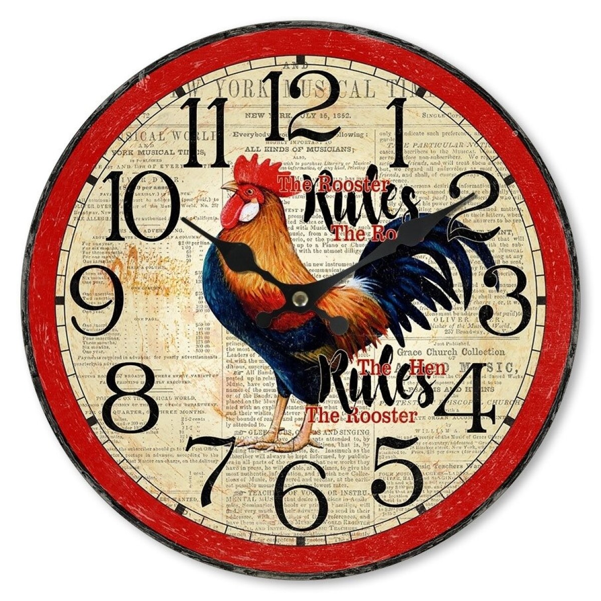 RELOJ DE PARED MDF D28.8X3.5CM GALLO BORDE ROJO 