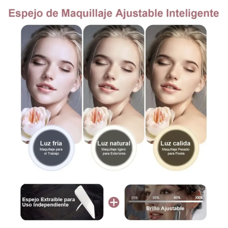Maletín organizador de Comesticos con Espejo Led Rosado Maletín organizador de Comesticos con Espejo Led Rosado