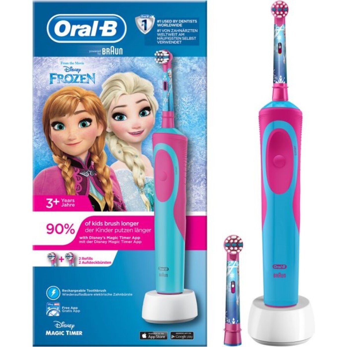 Cepillo eléctrico - Oral-B Pro Kids Frozen, 2 modos, Estuche de