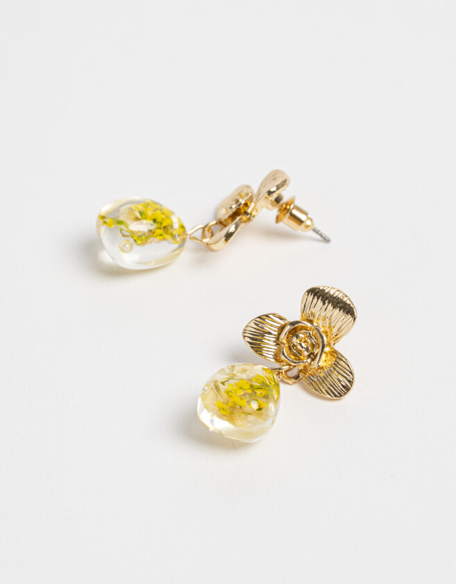 Aros Colgantes Cortos Flores atrapadas Aros - Dorado