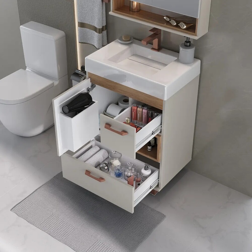 MUEBLE DE BAÑO MODELO MARIANA CON PIES 60 COLOR NUDE CON CATEDRAL Mueble De Baño Modelo Mariana Con Pies 60 Color Nude Con Catedral