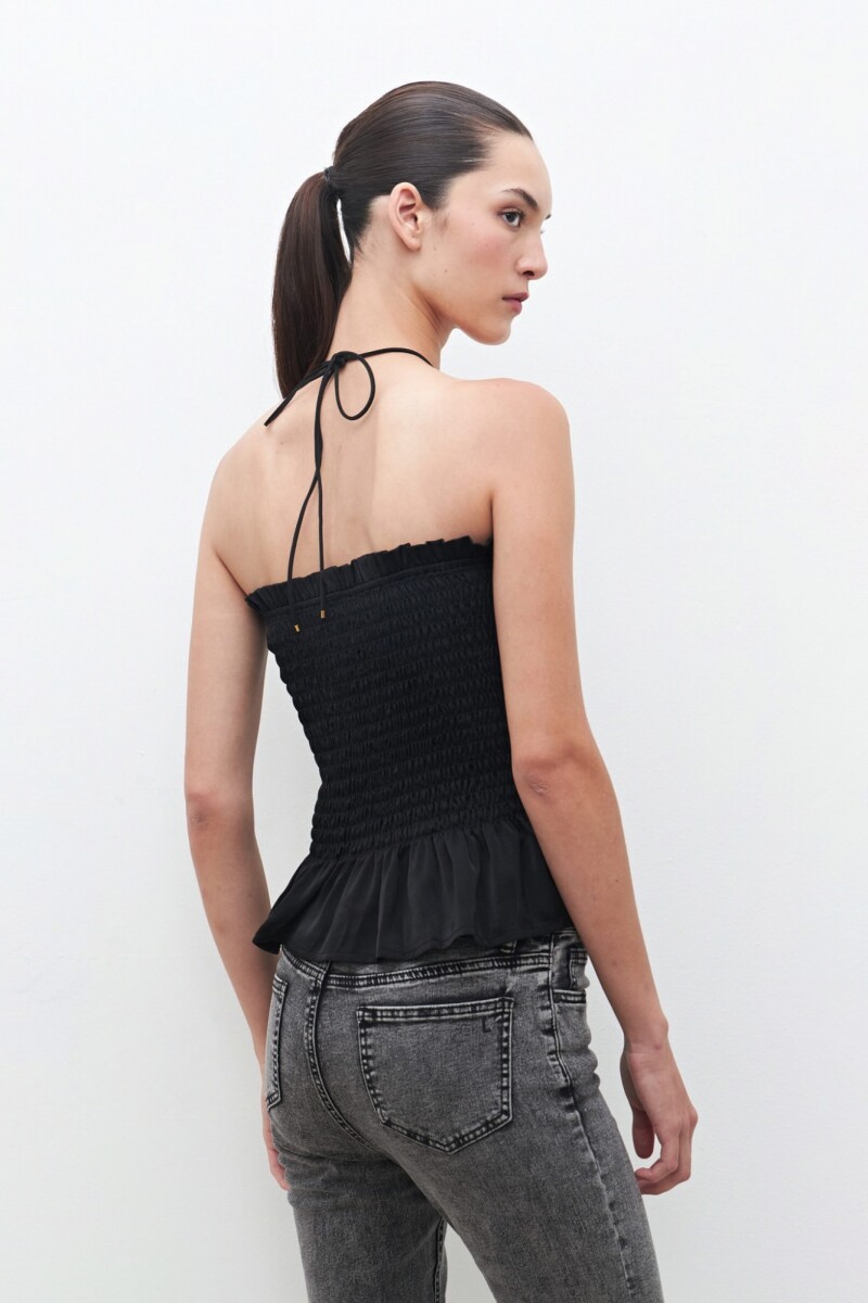 Top satén strapless negro